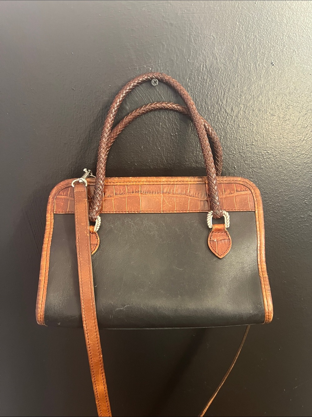 Vintage Brighton Brown Two-Tone Leather Crossbody Satchel - Picture 3 of 4